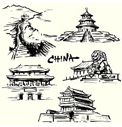 Permalink to Chinese classical architecture element hand-painted graffiti style -Illustrations Vectors ESP