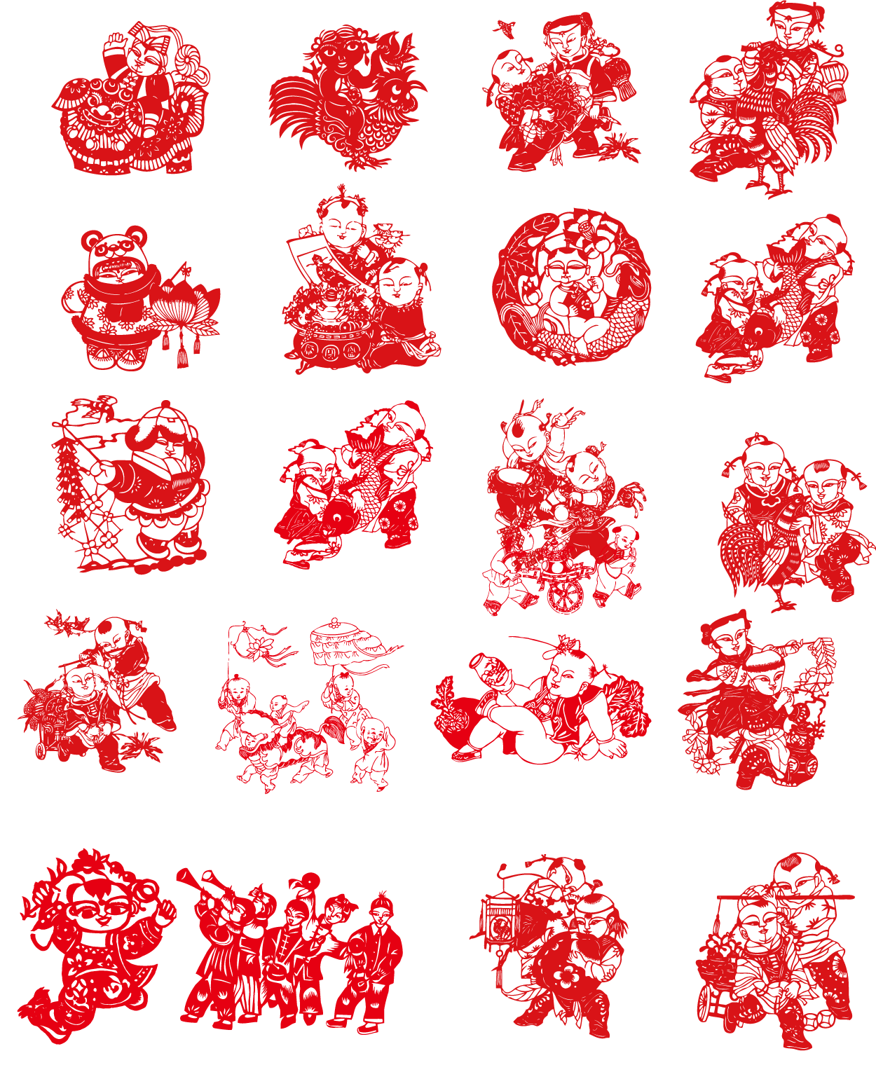 20 The traditional Chinese paper-cut art Happy New Year Baby Illustrations Vectors AI download