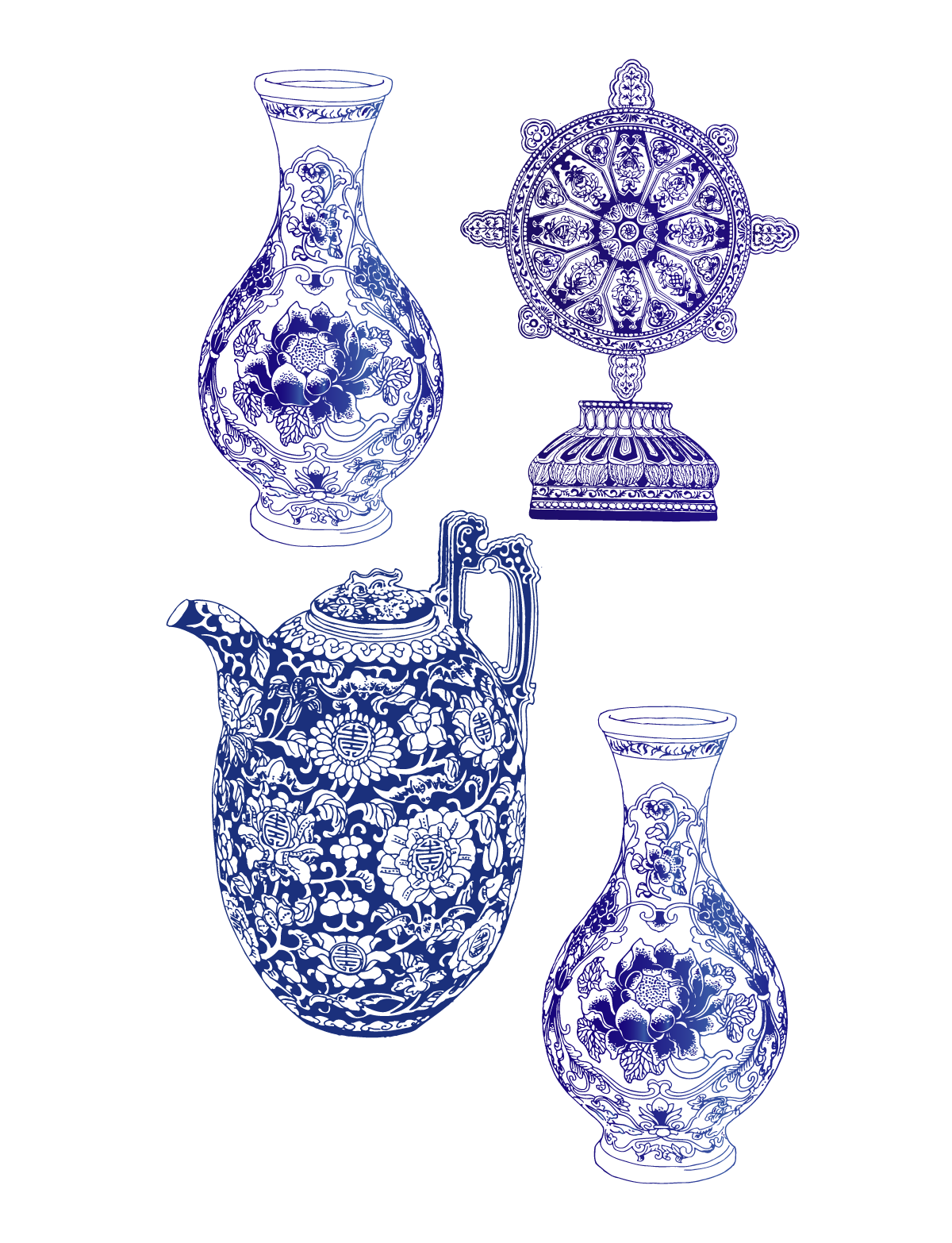 Beautiful blue and white porcelain in Chinese elements -China Illustrations Vectors AI ESP