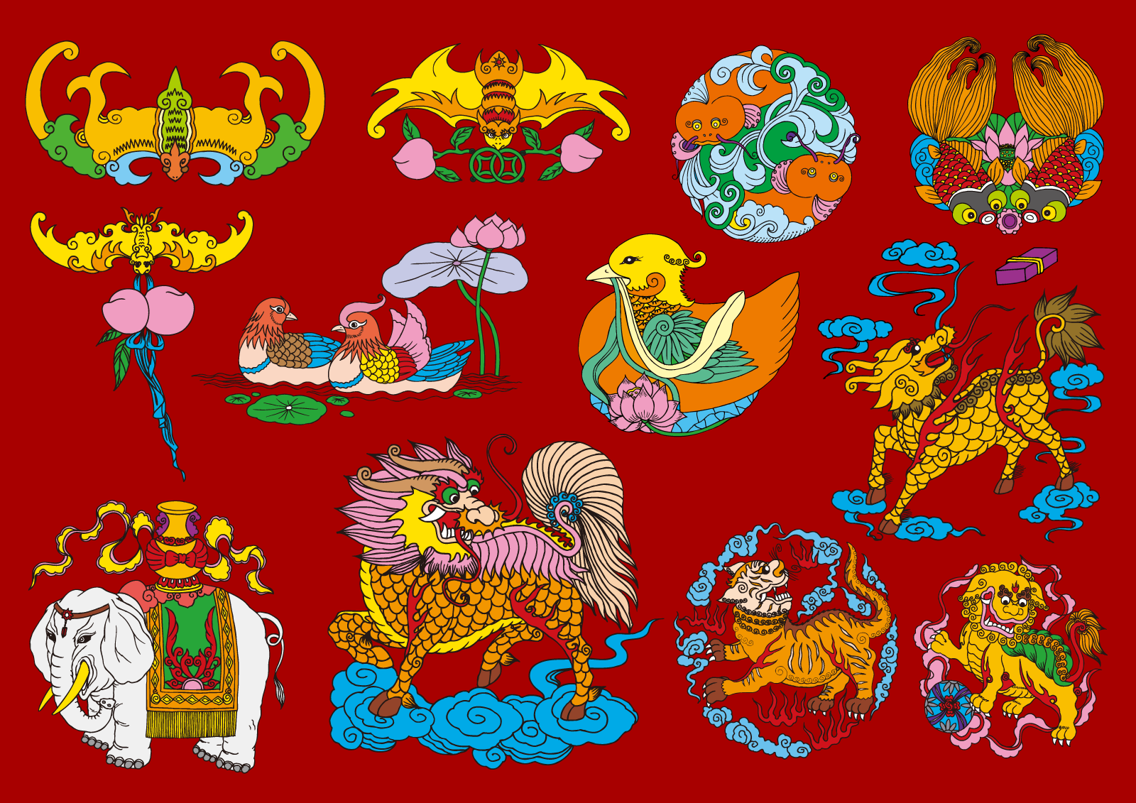 Traditional Chinese folk auspicious pattern vector material - Illustrations Vectors AI Free Download