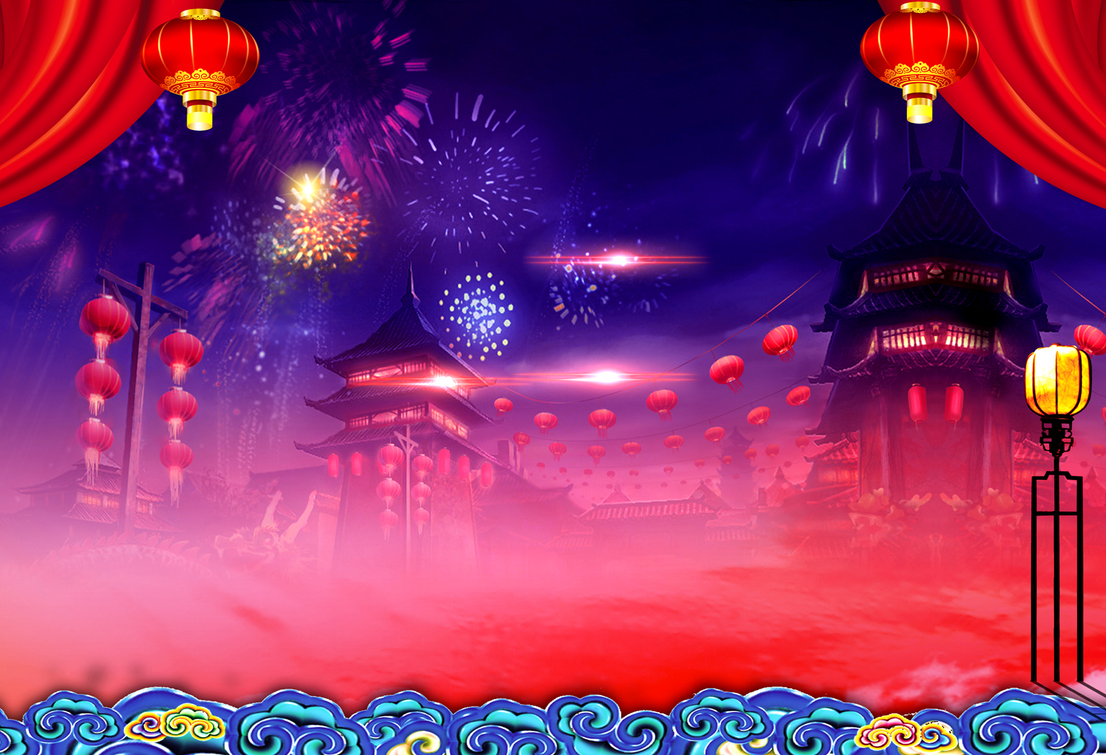 Purple Fireworks Background Material China PSD File Free