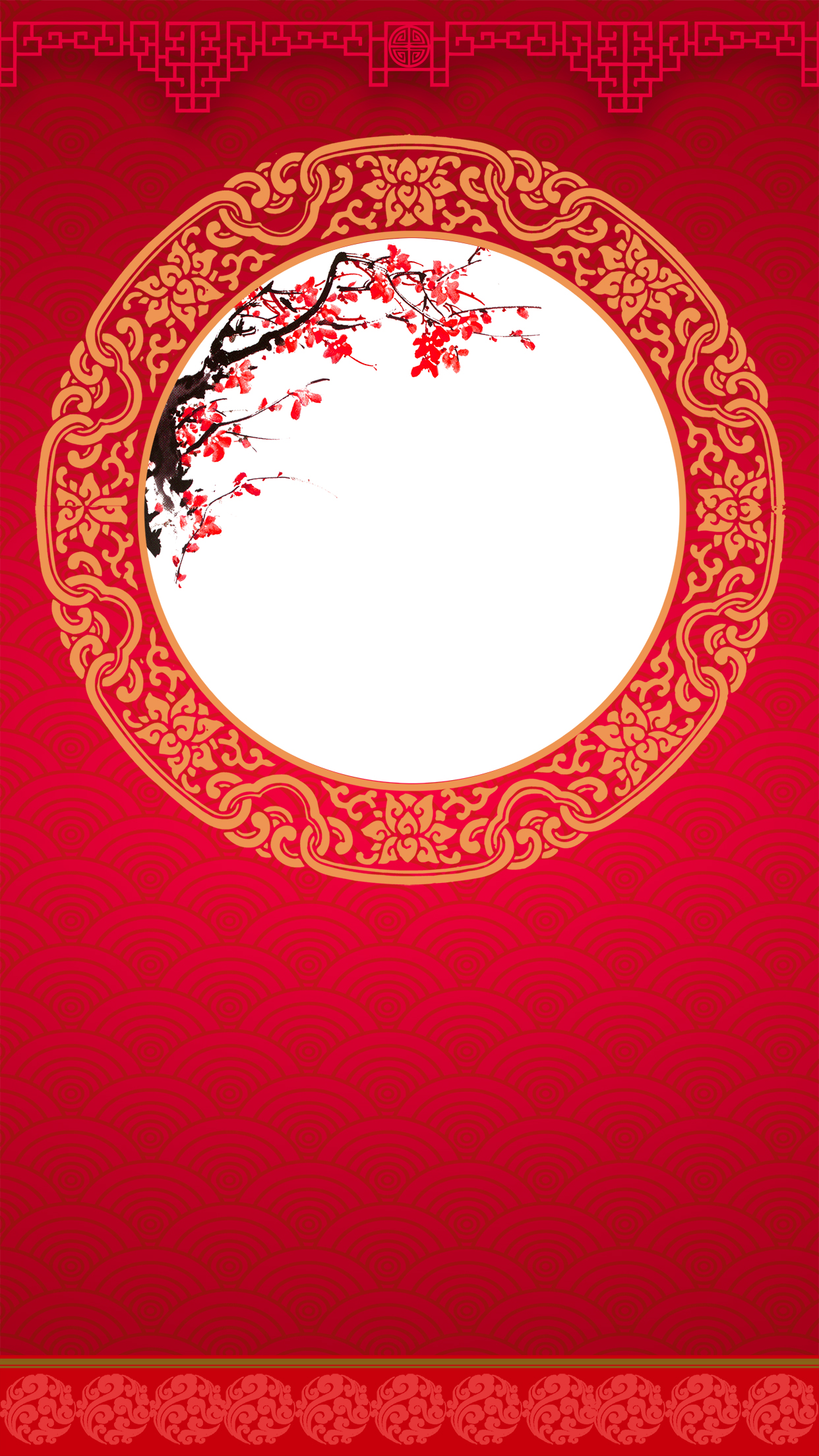 Beautiful Chinese red - plum flower pattern PSD File Free Download