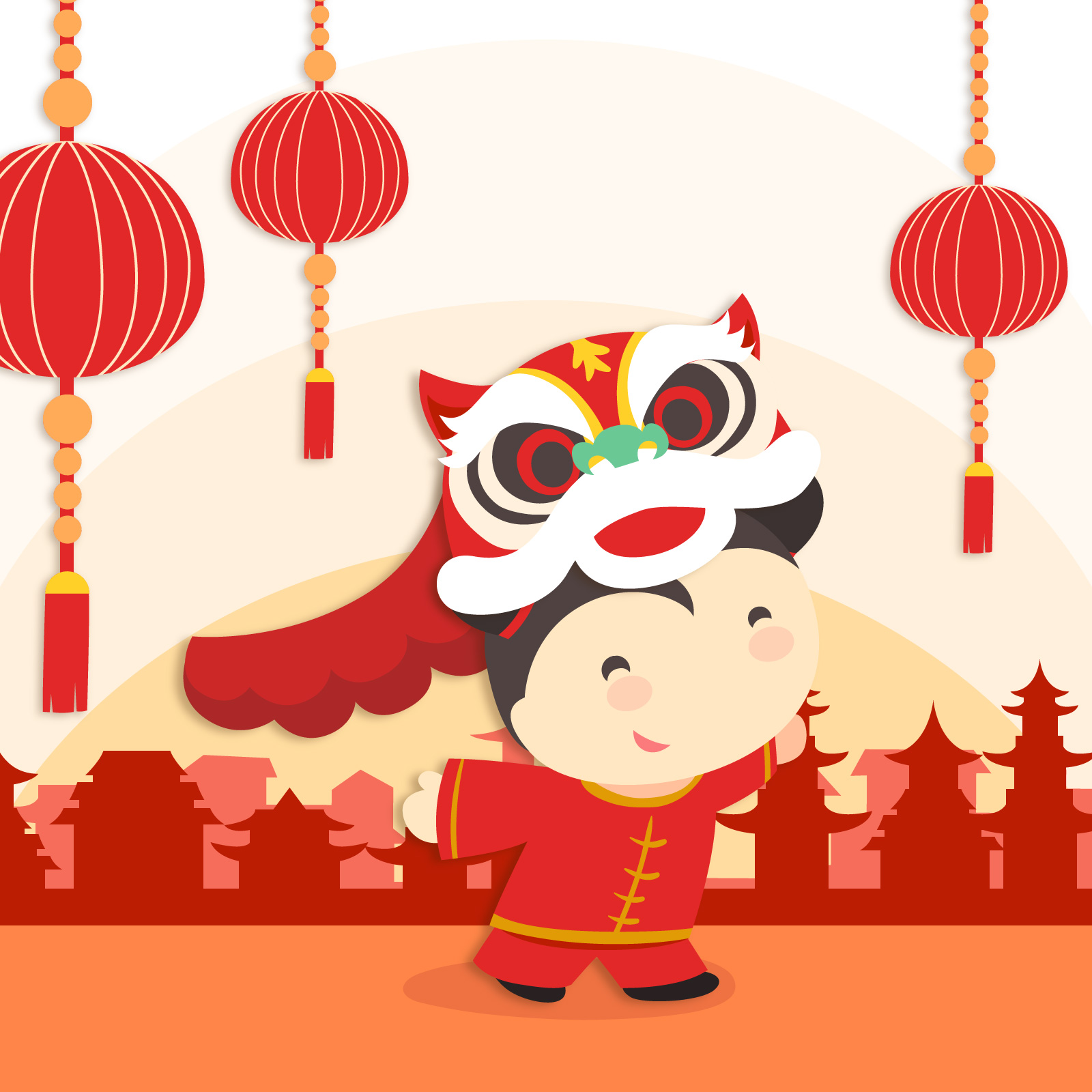 Lovely boy lion dance cartoon image - China Illustrations Vectors AI ESP Free Download