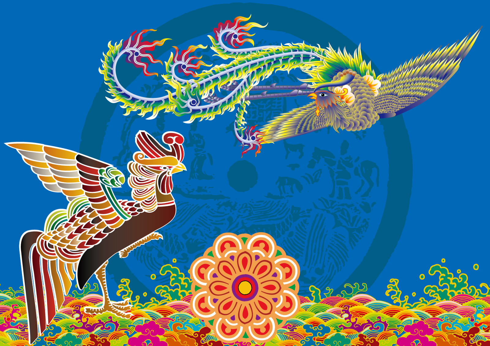 Chinese traditional style of the myth of the Phoenix legend - Illustrations Vectors AI ESP Free Download