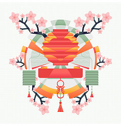 Permalink to Lanterns and cherry blossoms China Illustrations Vectors AI ESP