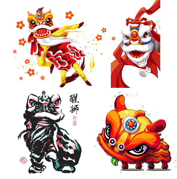 Hand painted Chinese lion dance PNG Download