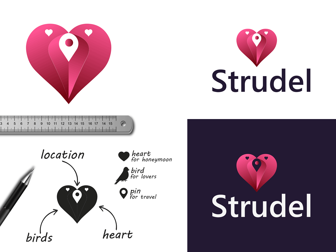 The font design of love shape like bird