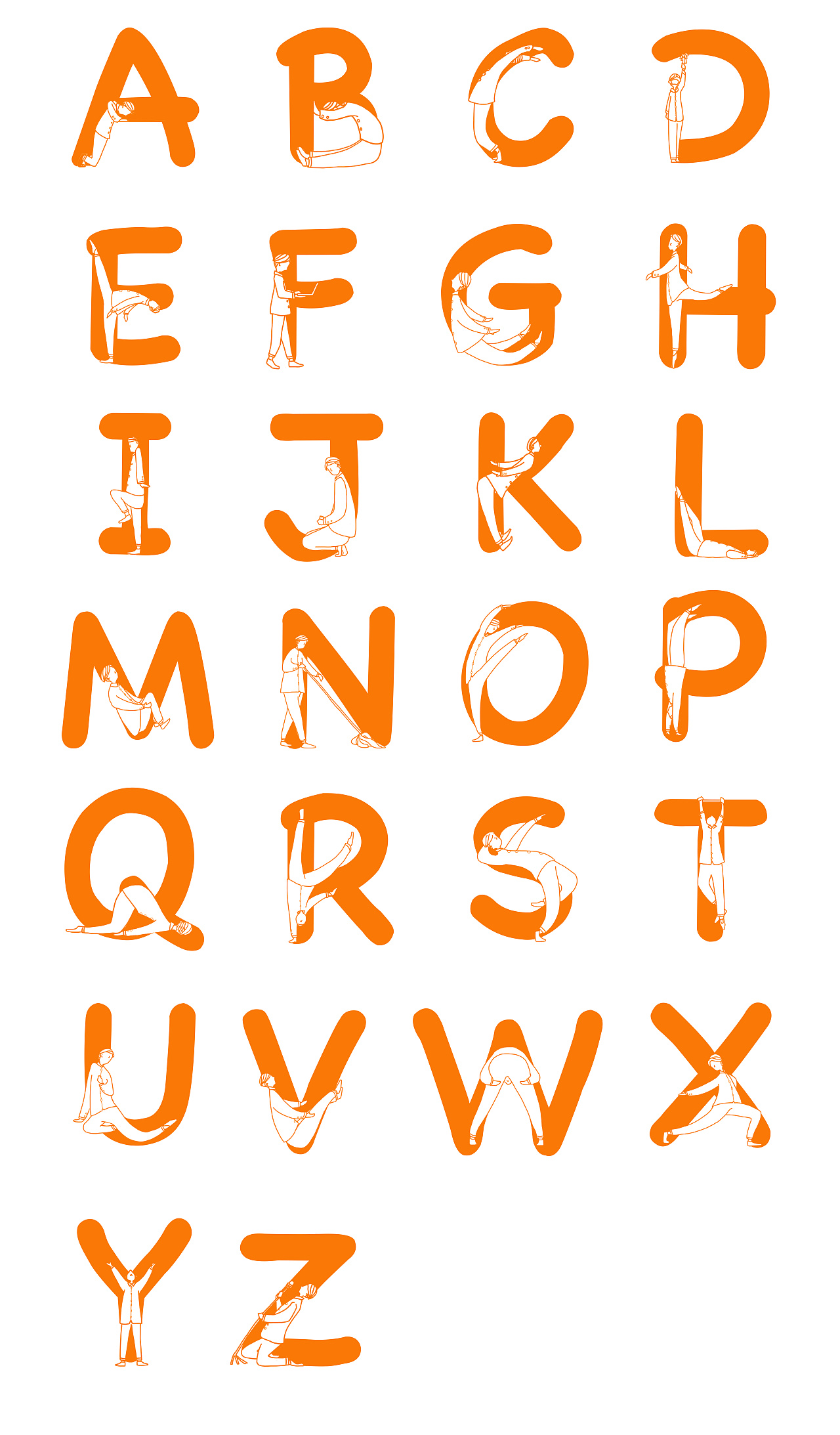 A group of fonts that combine the human body with English letters were designed on a whim.